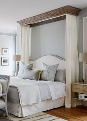 Champagne and blue bedroom by Sarah Richardson Interiors